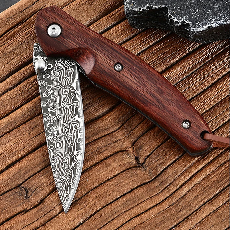 High hardness Damascus steel textured folding knife Outdoor Camping Knife-Edge Fruit Knife Portable men's field pocket knife