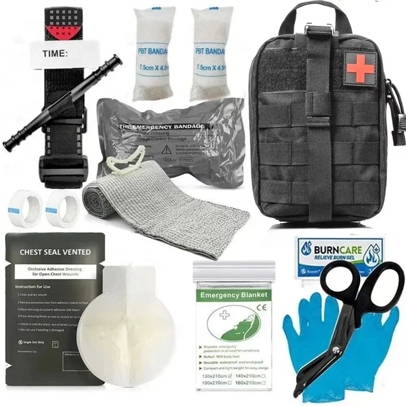 Emergency IFAK First Aid Kit with Tourniquet Chest Seals Bandage for Emergency Treatment Care Trauma Kit