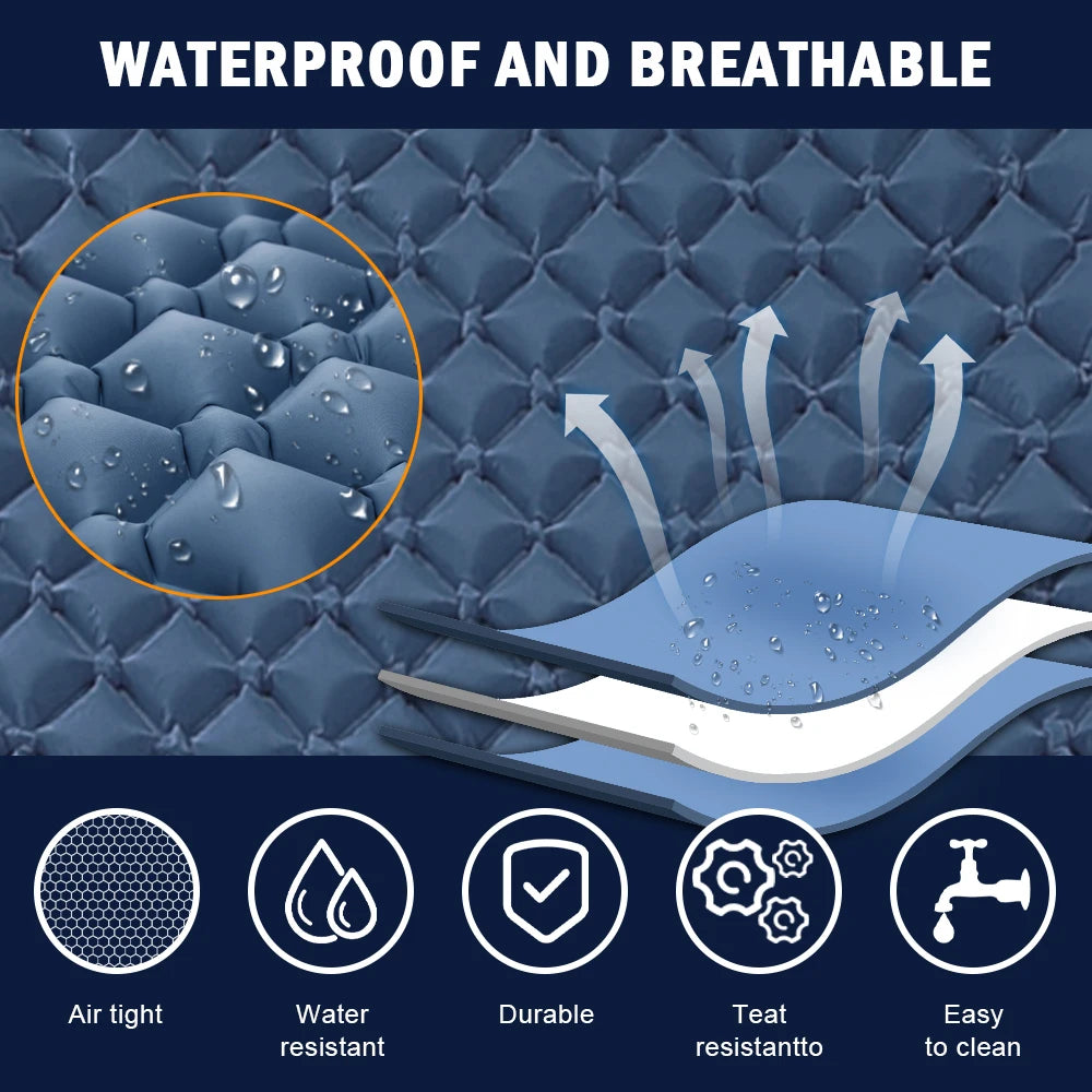 Double Sleeping Pad for Camping Inflatable Mattress with Pillow Outdoor Mat Travel Bed Cushion Built-in Pump 2 Person for Hiking
