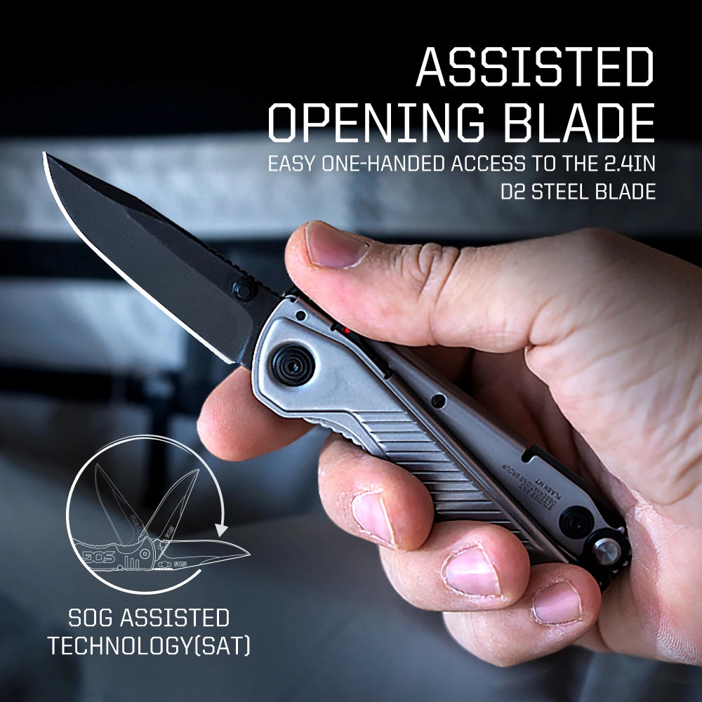 SOG 7-in-1 Flash MT Pocket-Sized Multi-Tool with Pliers & Folding Knife EDC Gear for Outdoor Camping, Survival & Emergencies