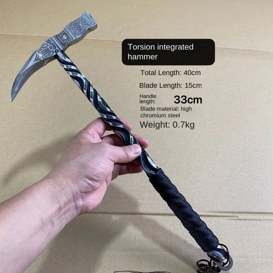 40cm Wild Boar Battle Axe Handmade Forged Axe Integrated Hammer Multi functional Camping Tool Car Camping Axe