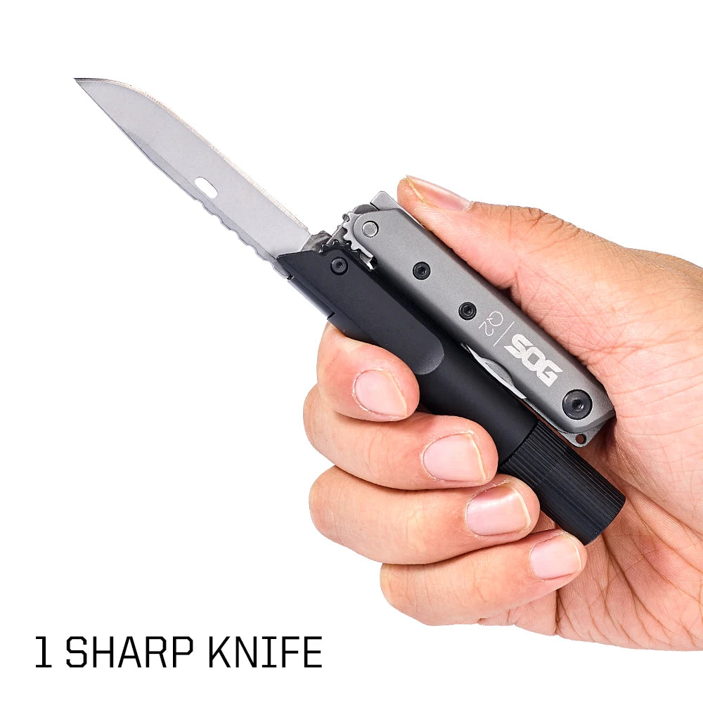 SOG BATON Q2 4-in-1 EDC Pen Multitool with LED Flashlight, Knife & Screwdriver, Compact Survival Gear for Camping, Emergency