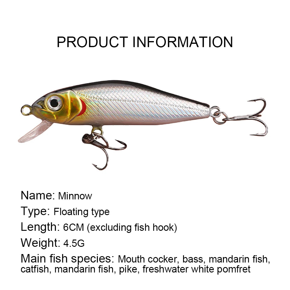 1PCS 5.5CM/4.5G Floating Minnow Fishing Lure Artificial 3D Fisheye Plastic Jig Hard Bait Swimbait Perch Trout Wobblers Crankbait