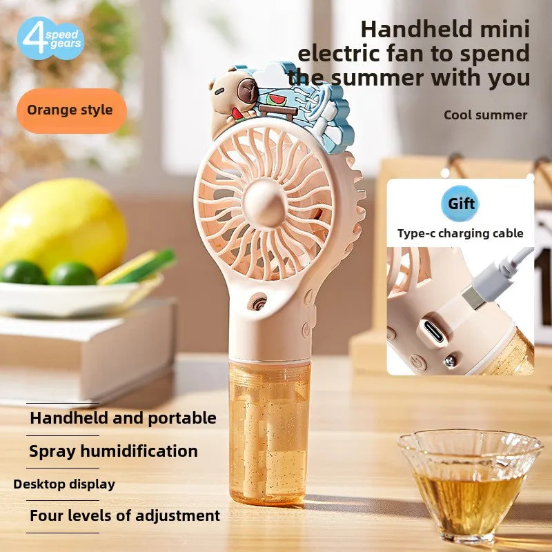 New Summer Solid Color Spray New Small Fan Hot Cartoon Cute Handheld Usb Charging Cool Outdoor Hydration Electric Fan