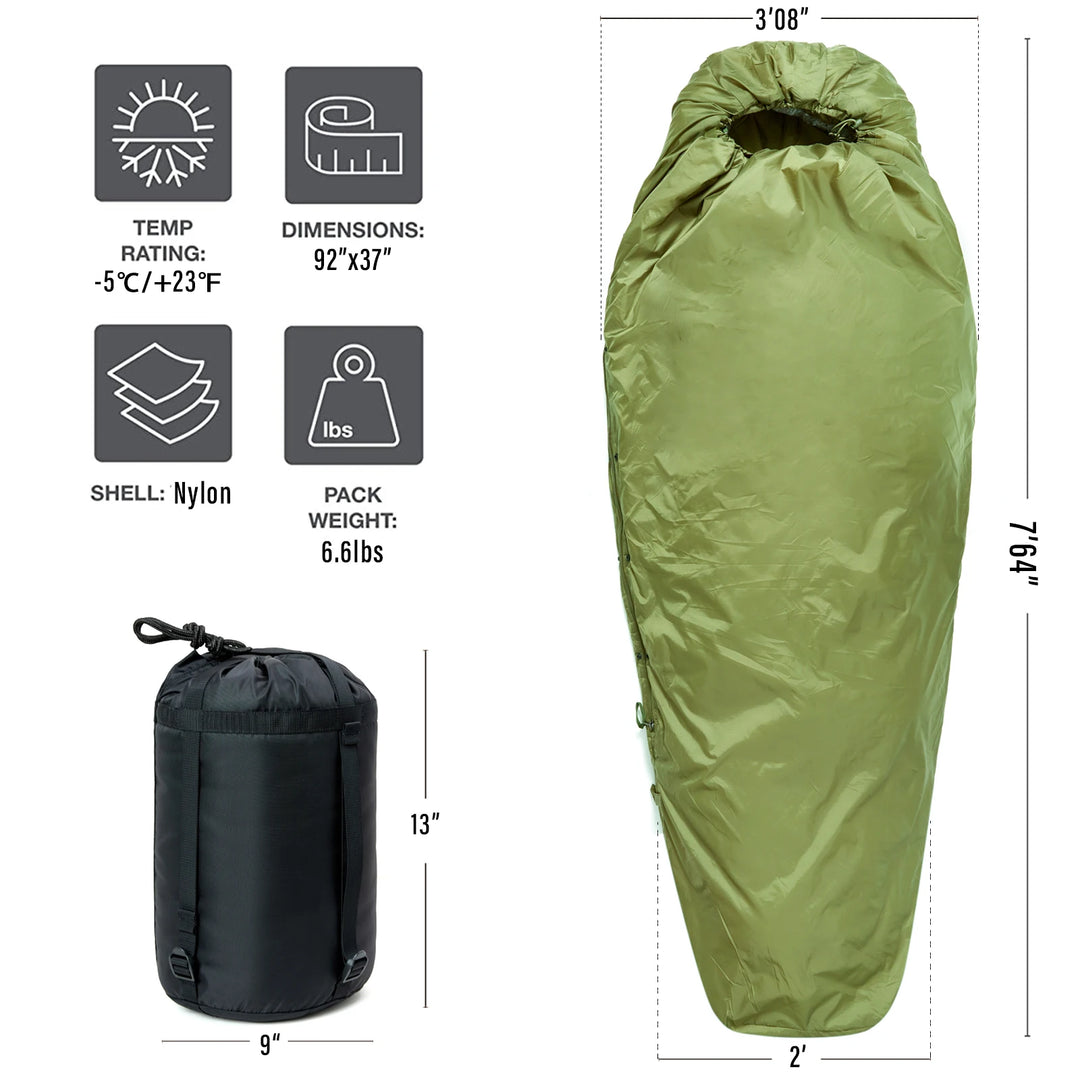 MT Military Patrol/Intermediate Sleeping Bag, Part of 4 Piece Army Modular Sleep System for All Season Olive Drab/Black