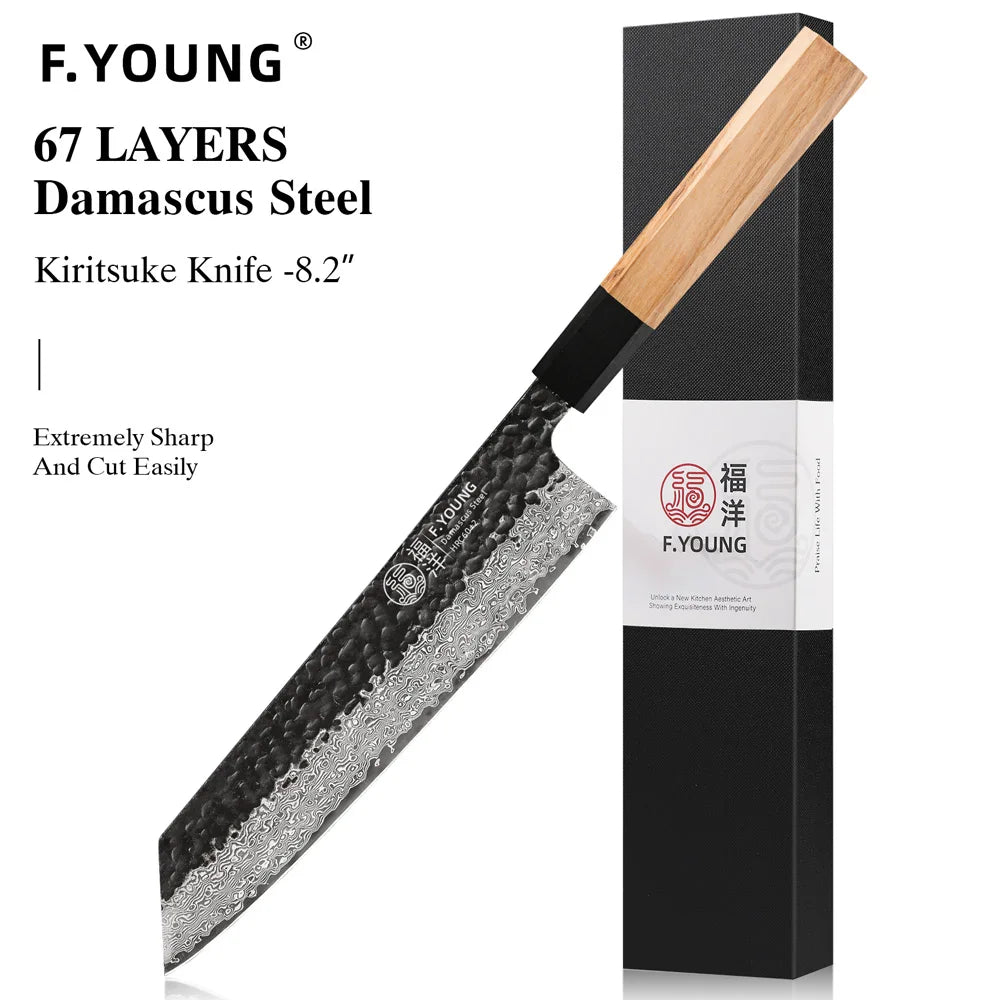 F.YOUNG Damascus Steel Kitchen Knives Japanese Hand Forged Chef Knife Vegetable Slicing Sashimi Utility Kitchen Cooking Tools