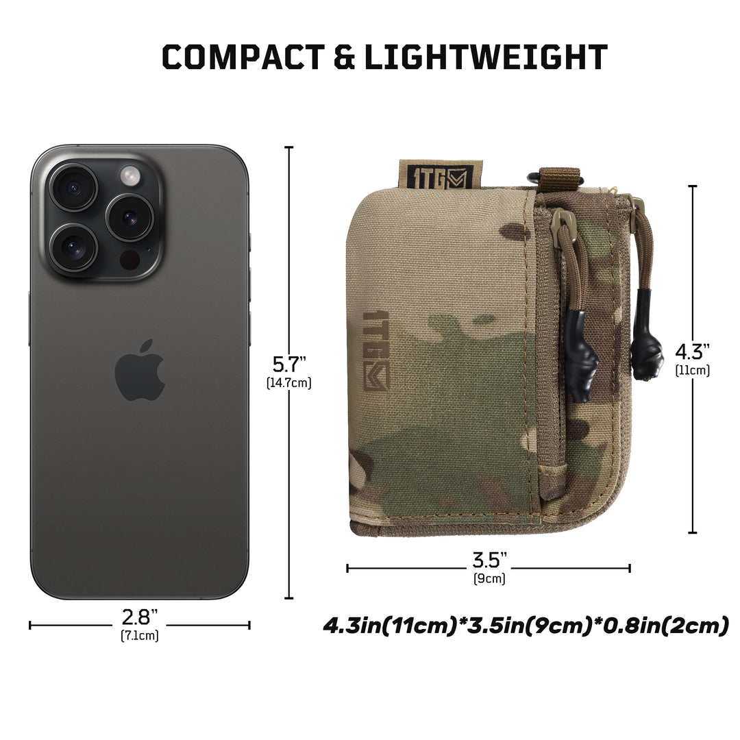 1TG TACTICAL Coin Purse, 500D Minimalist Wallet Change Purse ID Card Holder Money Pouch Tactical Bag with YKK Zipper-Camo