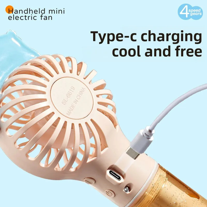 New Summer Solid Color Spray New Small Fan Hot Cartoon Cute Handheld Usb Charging Cool Outdoor Hydration Electric Fan