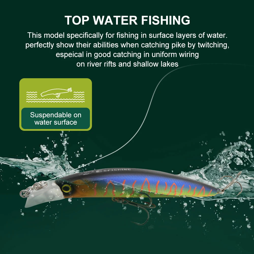 KESFISHING Floating Hard Lure 10cm 9.5g Dive 0.1-0.5m Quality Professional Minnow Choose Different Depth Top Water Fish