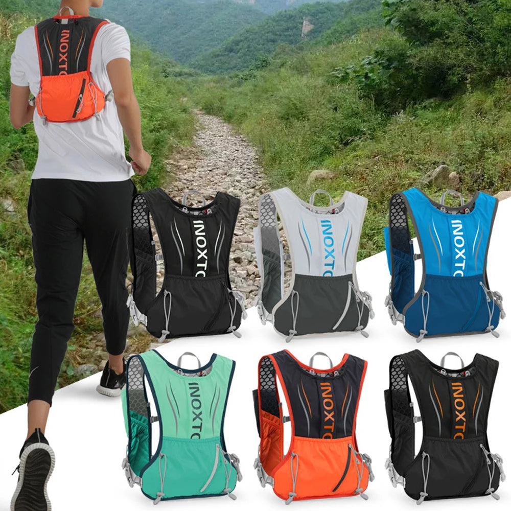 5L Hydration Vest Backpack Water Running Vest Pack with 1pc 1.5L Water Bladder and 2pcs 450ml Soft Water Bottles for Outdoor Bag