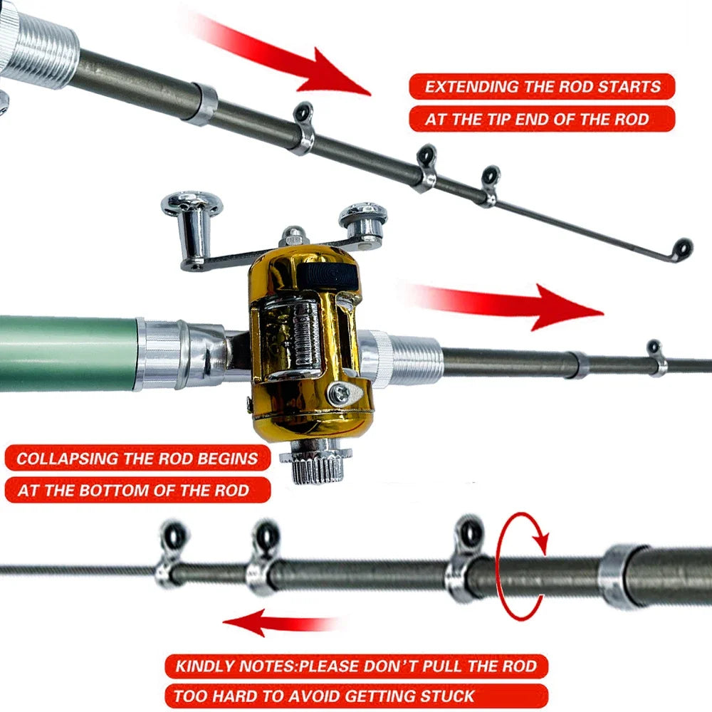 [Fish Rod+Reel+Line+Accessories] Pocket Fishing Rod Reel Full Kit Telescopic Mini Fishing Pole Pen Shape Folded Fishing Rod Kit