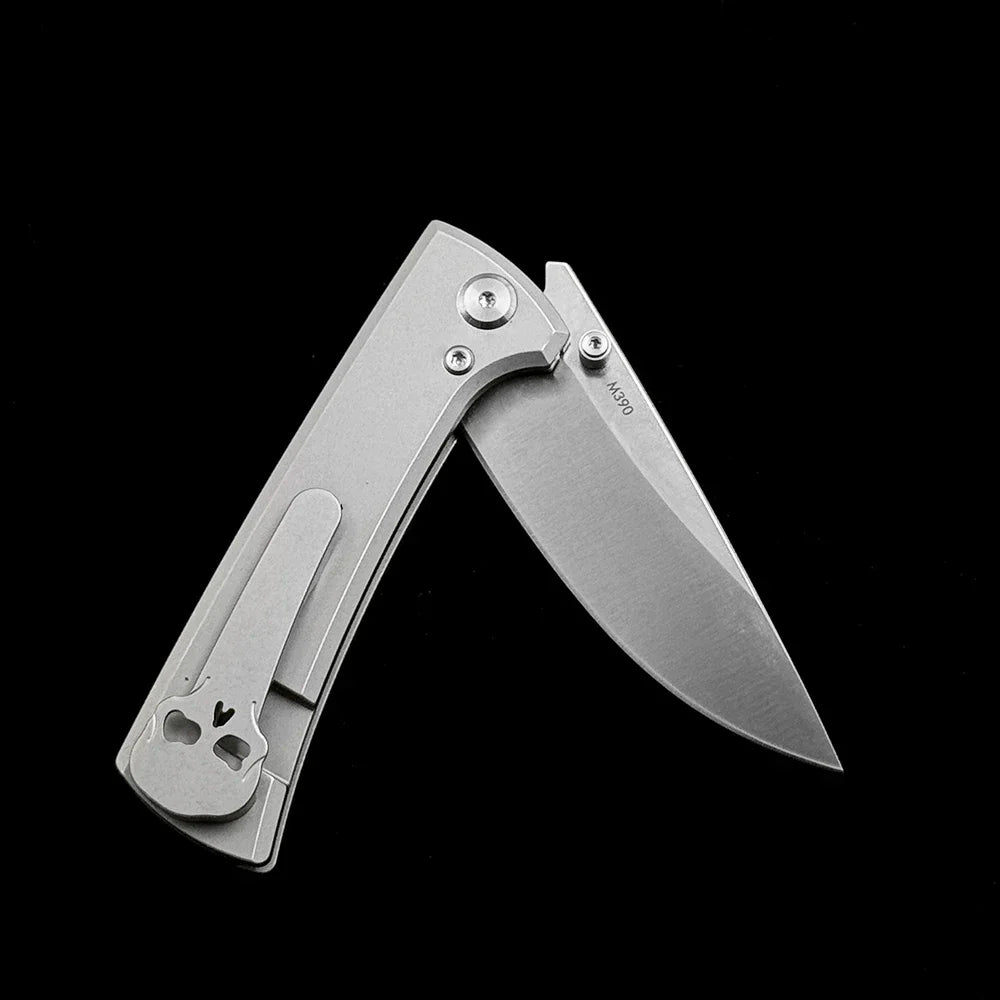 Chaves Knives RCK9 Folding Knife M390 Blade, Stonewashed Titanium Handle Outdoor Camping Hunting Pocket EDC Tool Knife