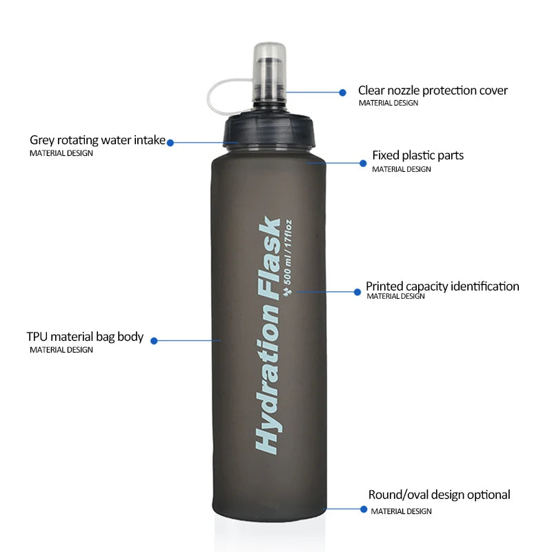 500ml TPU Water Bag Ultralight Outdoor Sport Folding Soft Flask Drink Water Bottle For Running Camping Hiking Bicycle Fitness