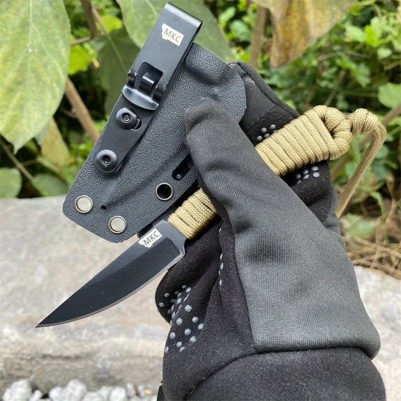 MKC Outdoor Fixed Straight Knives 440c Blade Nylon Rope Handle Outdoor Camping Adventure Fishing Sharp Tactical Hunting Knives