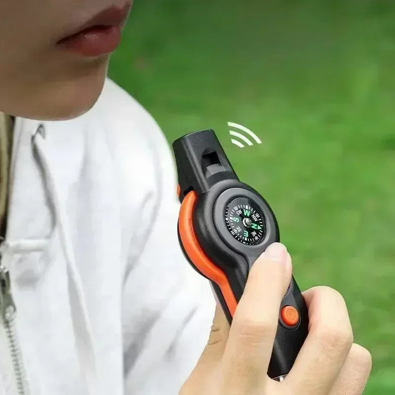 7in1 Emergency Survival Function Whistle Outdoor Multifunctional Survival Whistle with Lanyard Compass Flashlight Camping Hike