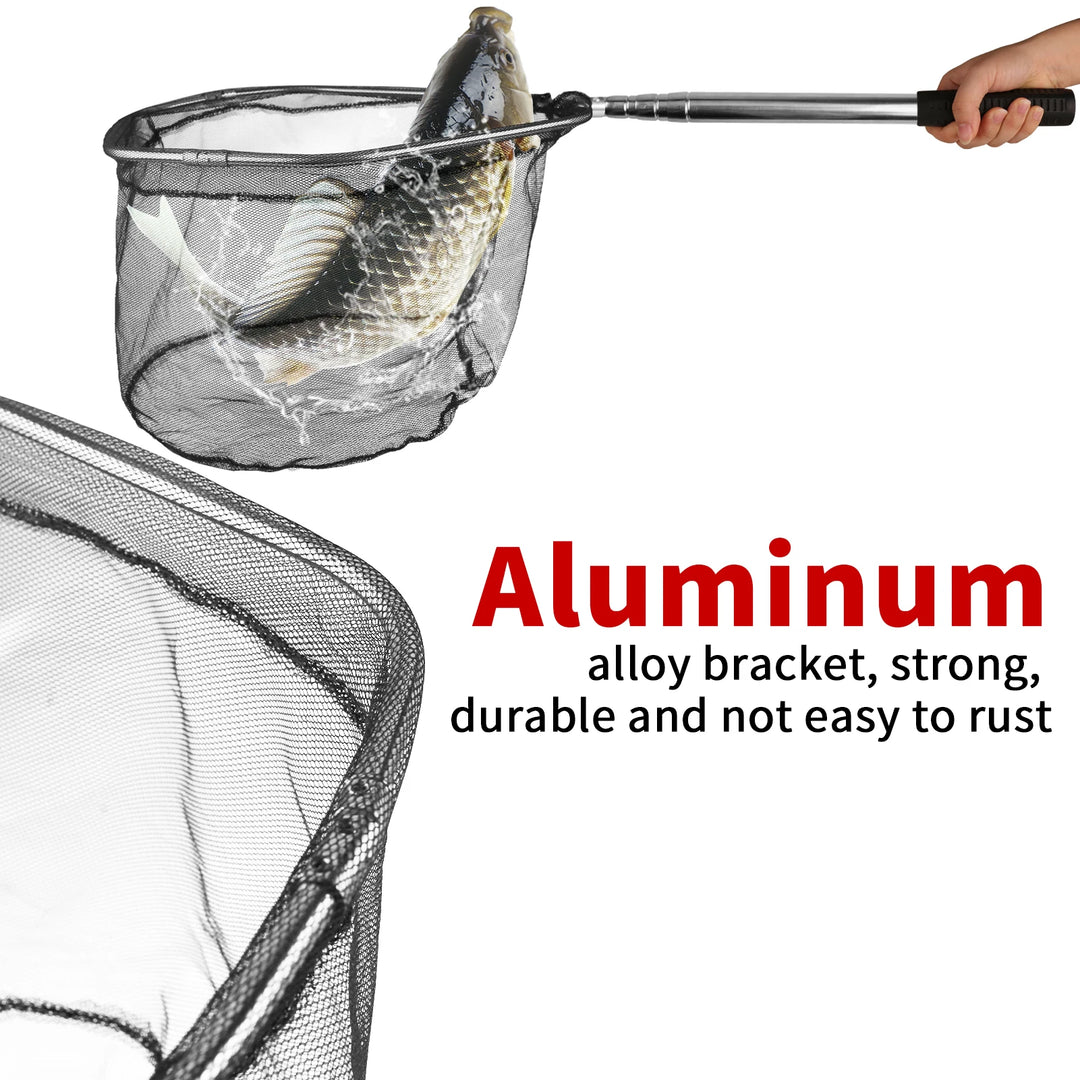 Fishing Landing Net with Telescoping Pole Handle Foldable Trout Catfish Fishing Net Extend to 155cm Freshwater Catch & Release