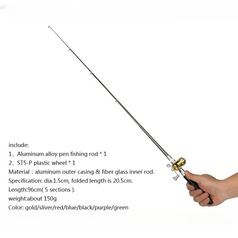 Fishing Rod Reel Combo Set Mini Telescopic Pocket Pen Fishing Rod Pole + Reel