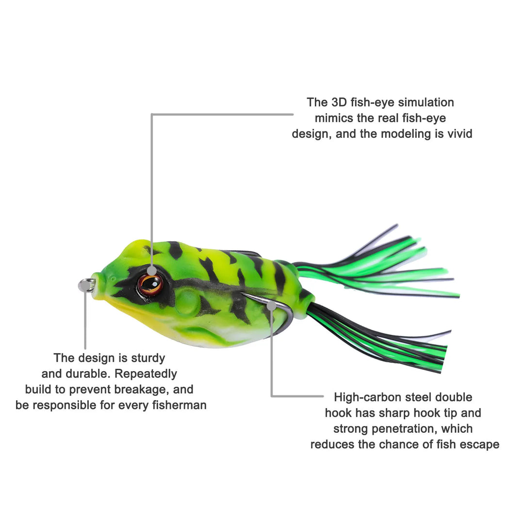 Fishing Lures Frogs Top Water Frogs Bass Fishing Lures3D Eyes Realistic Body Pattern Popping Frog Lure For Bass Fishing Weedless