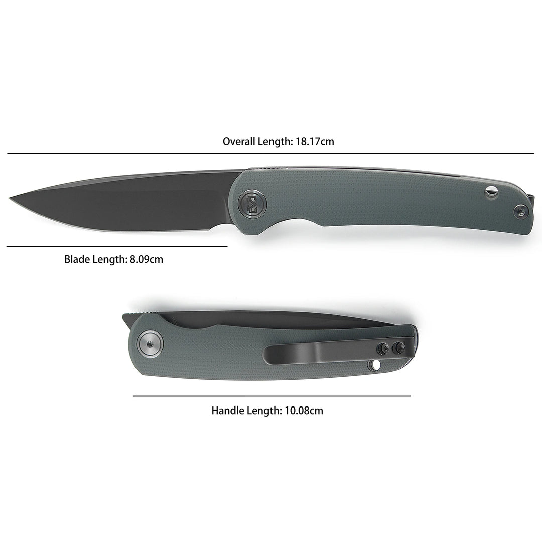 Miguron Knives Akri Front Flipper Folding Knife 3.18" Dark Grey PVD 14C28N Blade Grey G10 Handle Camping Hiking Pocket Knife