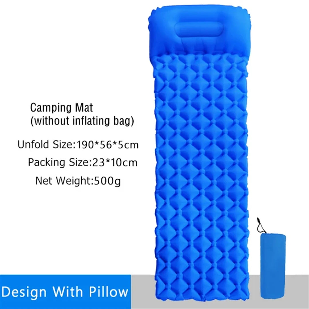 Inflatable Sleeping Camping Mat with Pillow 190L x 64W x 6Th centimetres - Ultralight, Waterproof, Compact Sleeping Pad