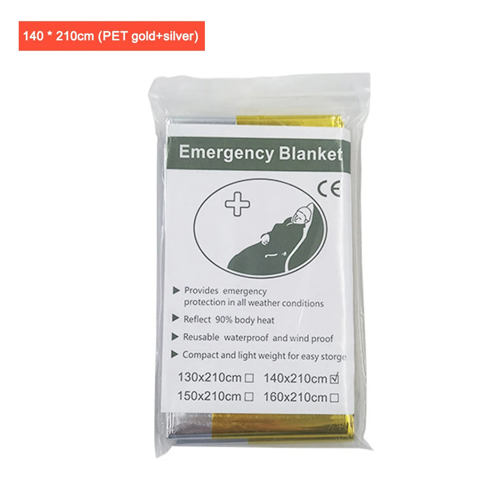 Emergency Blanket Outdoor Survive First Aid Military Rescue Kit Windproof Waterproof Foil Thermal Blanket for Camping Hiking