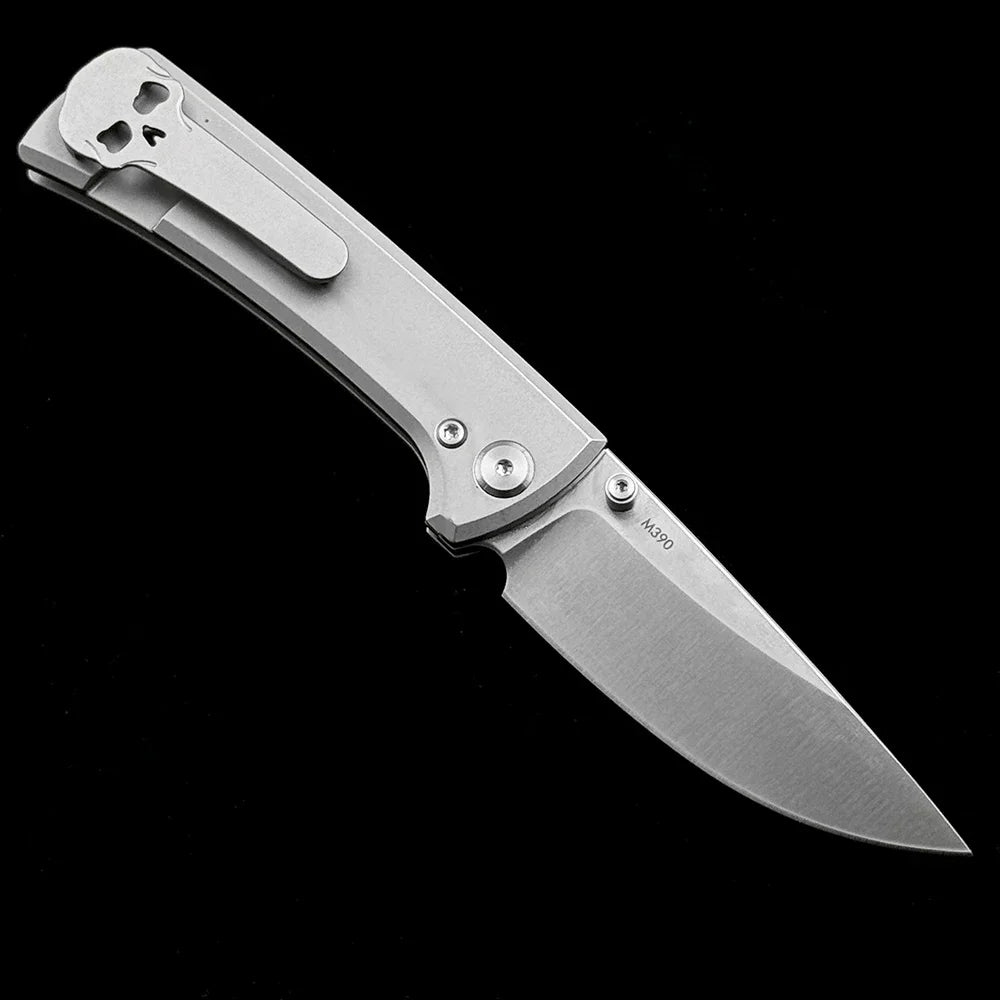 Chaves Knives RCK9 Folding Knife M390 Blade, Stonewashed Titanium Handle Outdoor Camping Hunting Pocket EDC Tool Knife