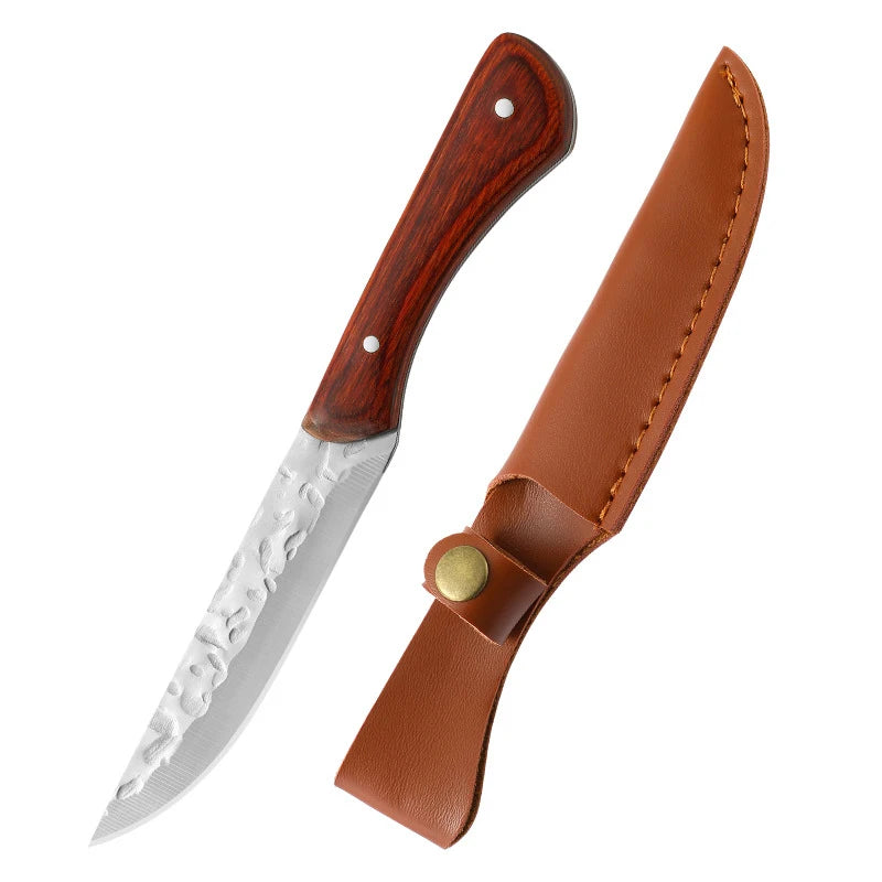 Outdoor Portable Wooden Handle Small Knife, Camping Meat Cleaver Knife, Household Sharp Fruit Knife, Straight Knives With Sheath