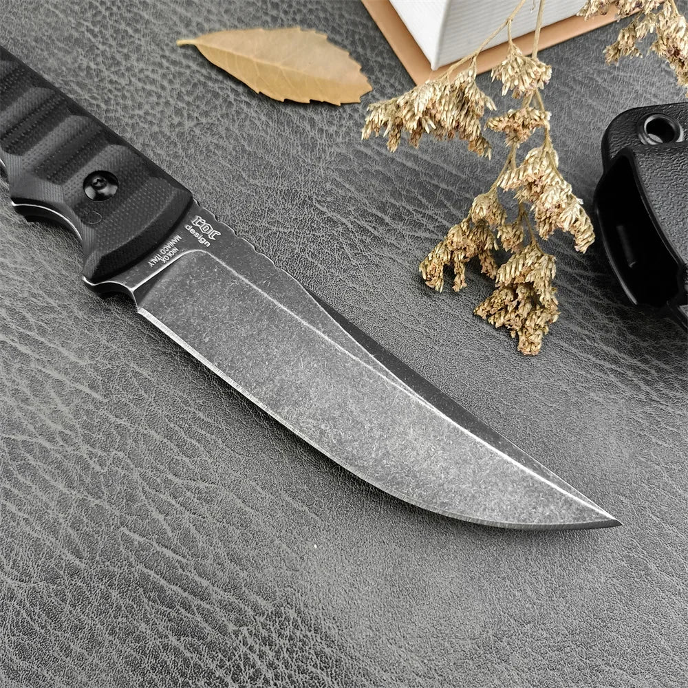 FX-634 Ryu Outdoor Fixed Blade Knife with Sheath D2 Stonewashed Tanto Blade Camping Hunting Survival Pocket Knives