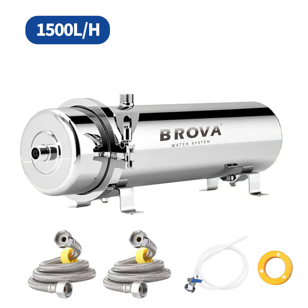 BROVA Whole House Water Filter System High Flow UF 1500L 0.01μm PVDF Membrane 304 Stainless Steel Reusable with 5-Year Lifespan