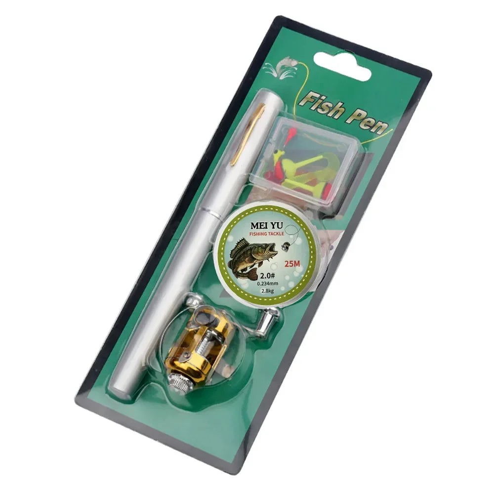 [Fish Rod+Reel+Line+Accessories] Pocket Fishing Rod Reel Full Kit Telescopic Mini Fishing Pole Pen Shape Folded Fishing Rod Kit