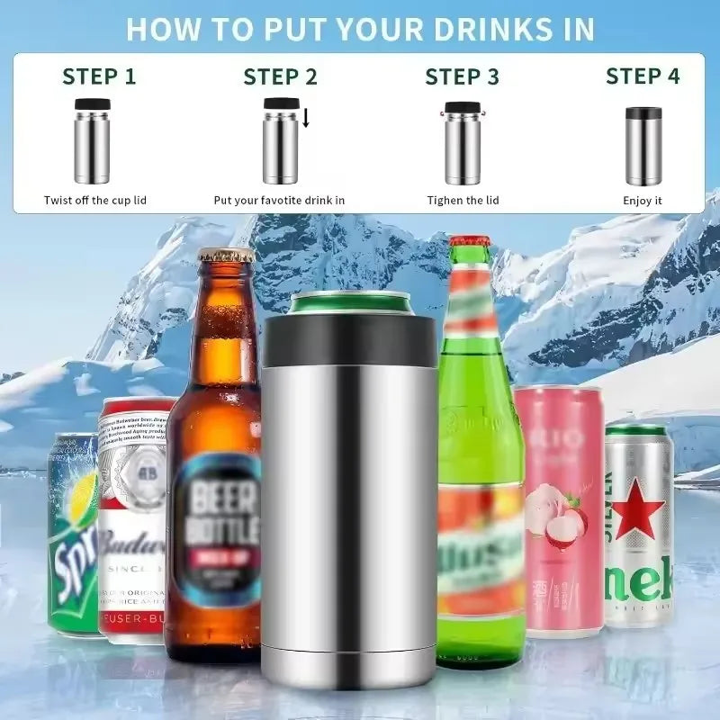 Stainless Steel Beer Bottle Can Cooler Double Layer Insulated Keep Beer Cola Drink Beverage Cold Keeper with Bottle Opener