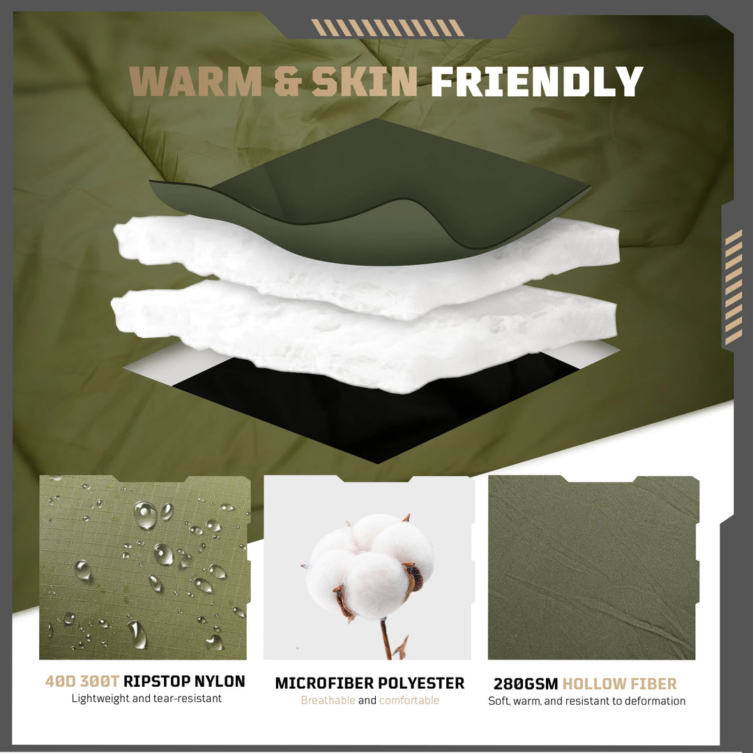 1TG Tactical Sleeping Bags for Adults, 34°F to 43°F Ultralight Warm Cold Weather Sleeping Bag for Camping, with Compression Sack