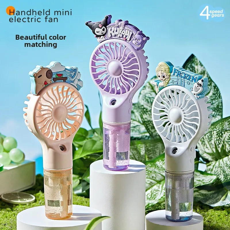 New Summer Solid Color Spray New Small Fan Hot Cartoon Cute Handheld Usb Charging Cool Outdoor Hydration Electric Fan