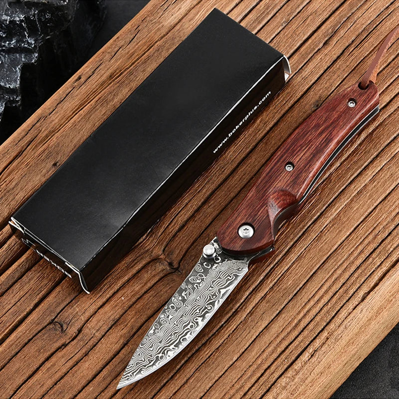 High hardness Damascus steel textured folding knife Outdoor Camping Knife-Edge Fruit Knife Portable men's field pocket knife