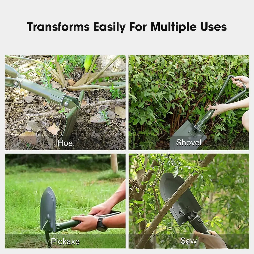 Multifunctional Folding Camping Shovel with Storage Bag Carbon Steel Military Style Entrenching Tool for Camping Gardening
