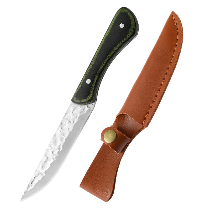 Outdoor Portable Wooden Handle Small Knife, Camping Meat Cleaver Knife, Household Sharp Fruit Knife, Straight Knives With Sheath