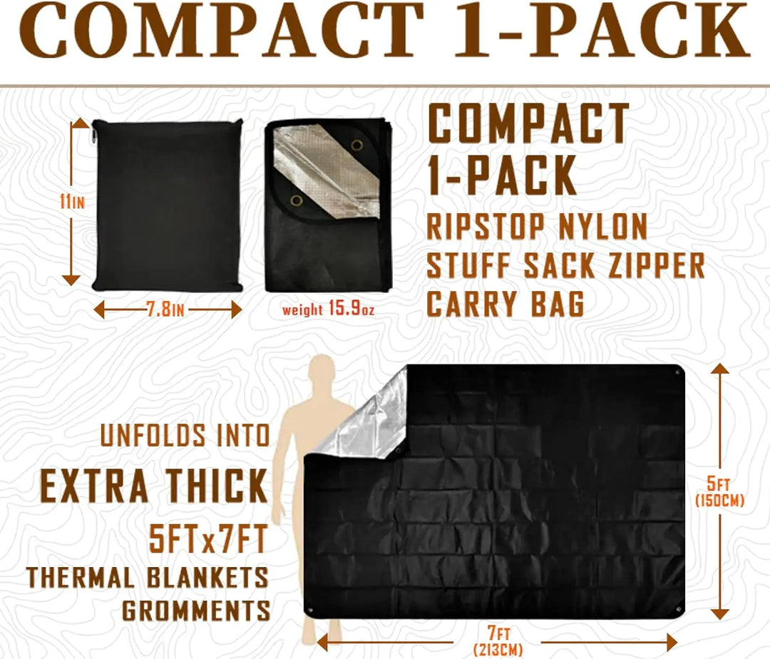 Heavy Duty Emergency Blanket Survival Gear Waterproof Insulated Blanket Emergency Tarp for Camping, Hiking, Bushcraft