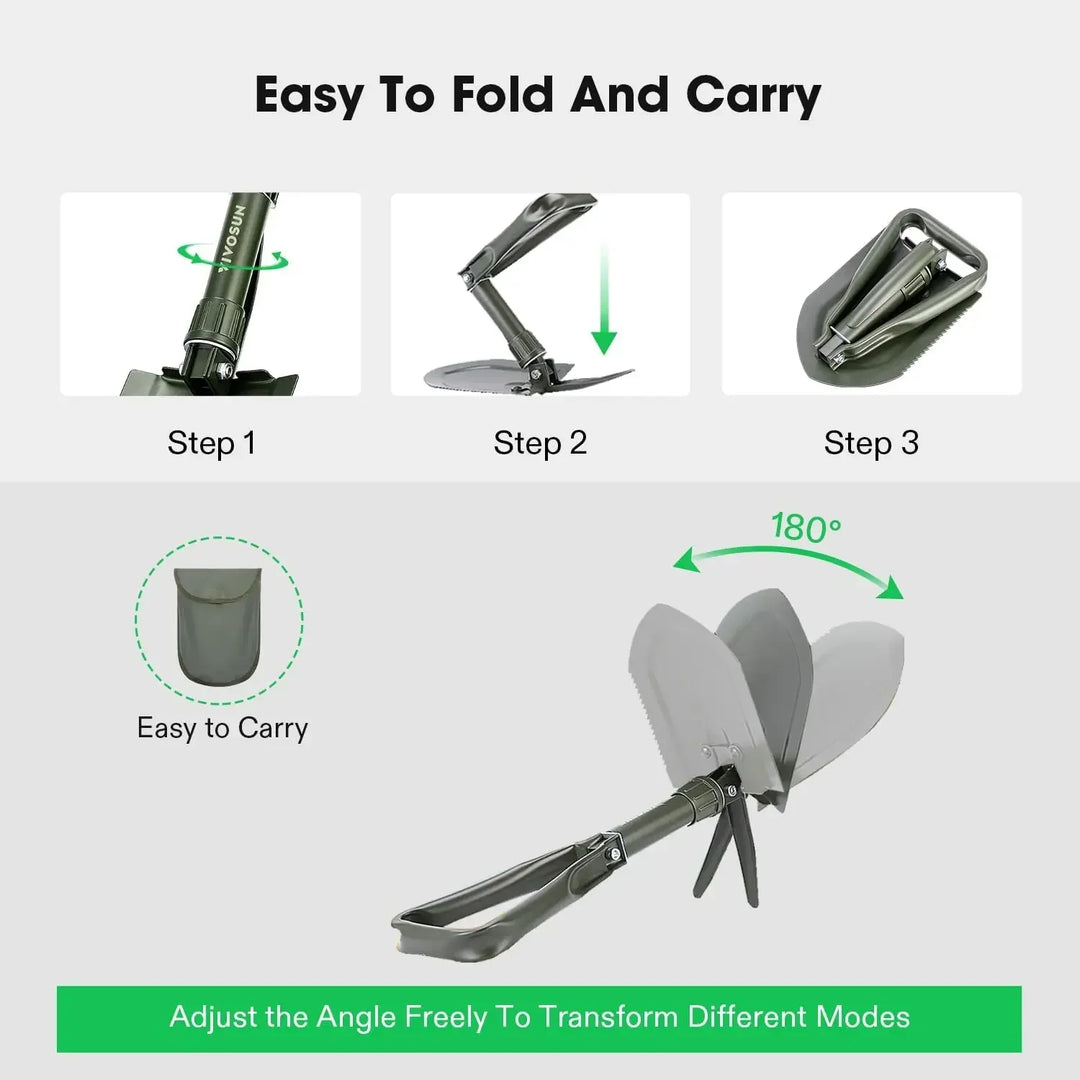 Multifunctional Folding Camping Shovel with Storage Bag Carbon Steel Military Style Entrenching Tool for Camping Gardening