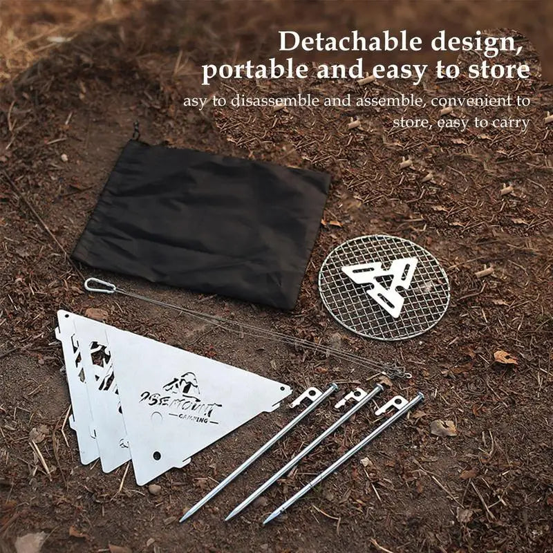 Camping Hanging  Triangular Burning Platform Outdoor Triangular Brazier Tripod BBQ Grill Folding Firewood Burner Bonfire Stove