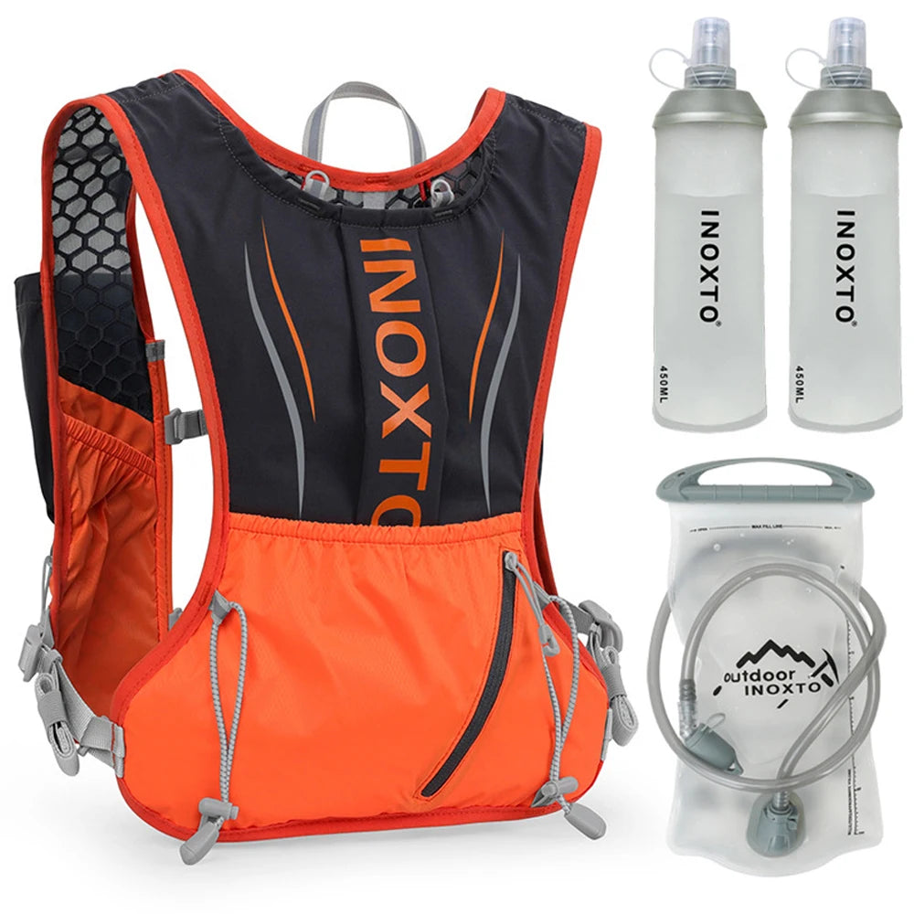5L Hydration Vest Backpack Water Running Vest Pack w 1pc 1.5L Water Bladder and 2pcs 450ml Soft Water Bottles Cycling Backpack