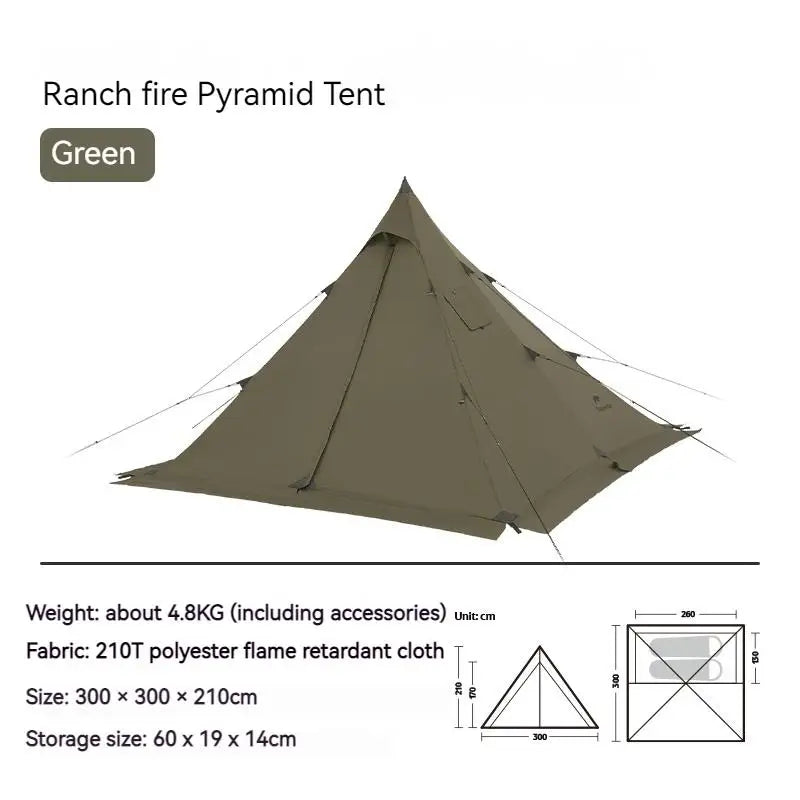 Naturehike Ranch Fire Teepee Hot Tent 4 Season With Chimney Hole for 4 People 210T Rainproof Camping Outdoor Travel Pyramid Tent