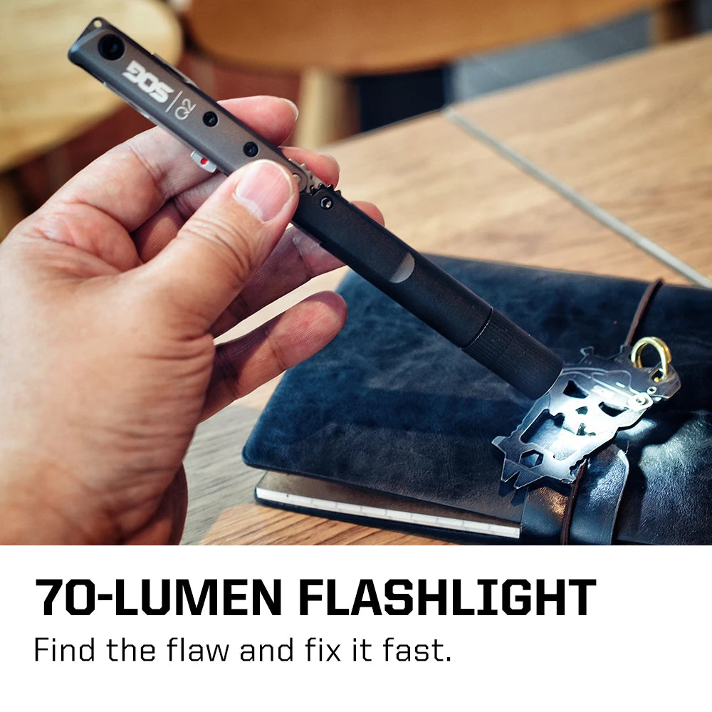 SOG BATON Q2 4-in-1 EDC Pen Multitool with LED Flashlight, Knife & Screwdriver, Compact Survival Gear for Camping, Emergency
