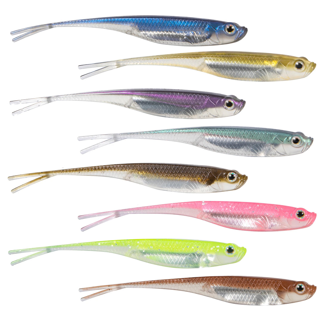 Dr.Fish 5/6pcs Fishing Soft Lure Plastic Saltwater Fork Tail Drop Shot Silicone Soft Bait Worm Bass Trout Pike Walleye Weedless