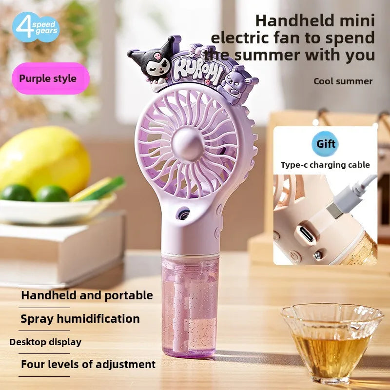 New Summer Solid Color Spray New Small Fan Hot Cartoon Cute Handheld Usb Charging Cool Outdoor Hydration Electric Fan