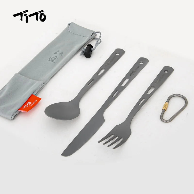TiTo Titanium Ultralight Cutlery Outdoor Portable Knife Fork Spoon Straw Toothpick Chopstocks Camping Hiking Travel Flatware Set