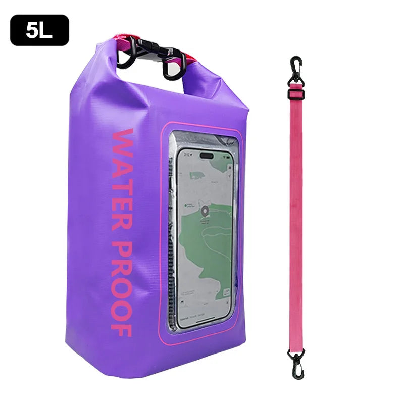 2L 5L Dry Bag Swimming Pack Touch Screen Outdoor Waterproof Kayak Storage Bag Trekking Drifting Rafting Surfing Boating Backpack