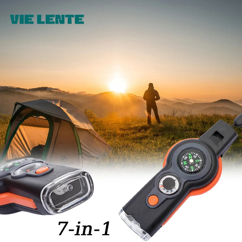 Outdoor Camping 7-In-1 Multi-Function Whistle Survival Whistle Safety Whistle for Hiking Travel Accessories Camping Accessories