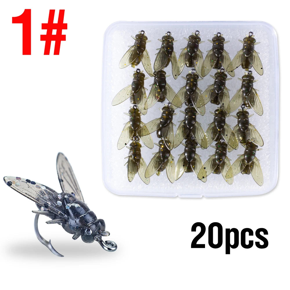 20Pcs/Boxed Fly Fishing Bait Simulation Flies Fishing Lure Sequined Soft Lure With Sharp Hooks For Freshwater Saltwater