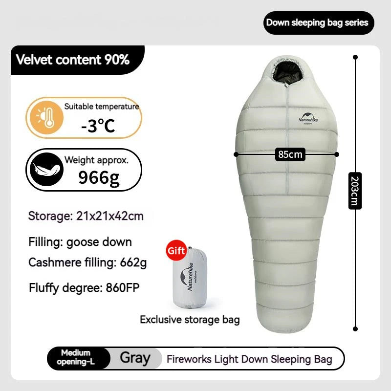 Naturehike FIREWORKS 860FP Goose Down Sleeping Bag Ultralight Winter Sleeping Bag Adult Mummy Style Thickened Keep Warm -9℃~9℃