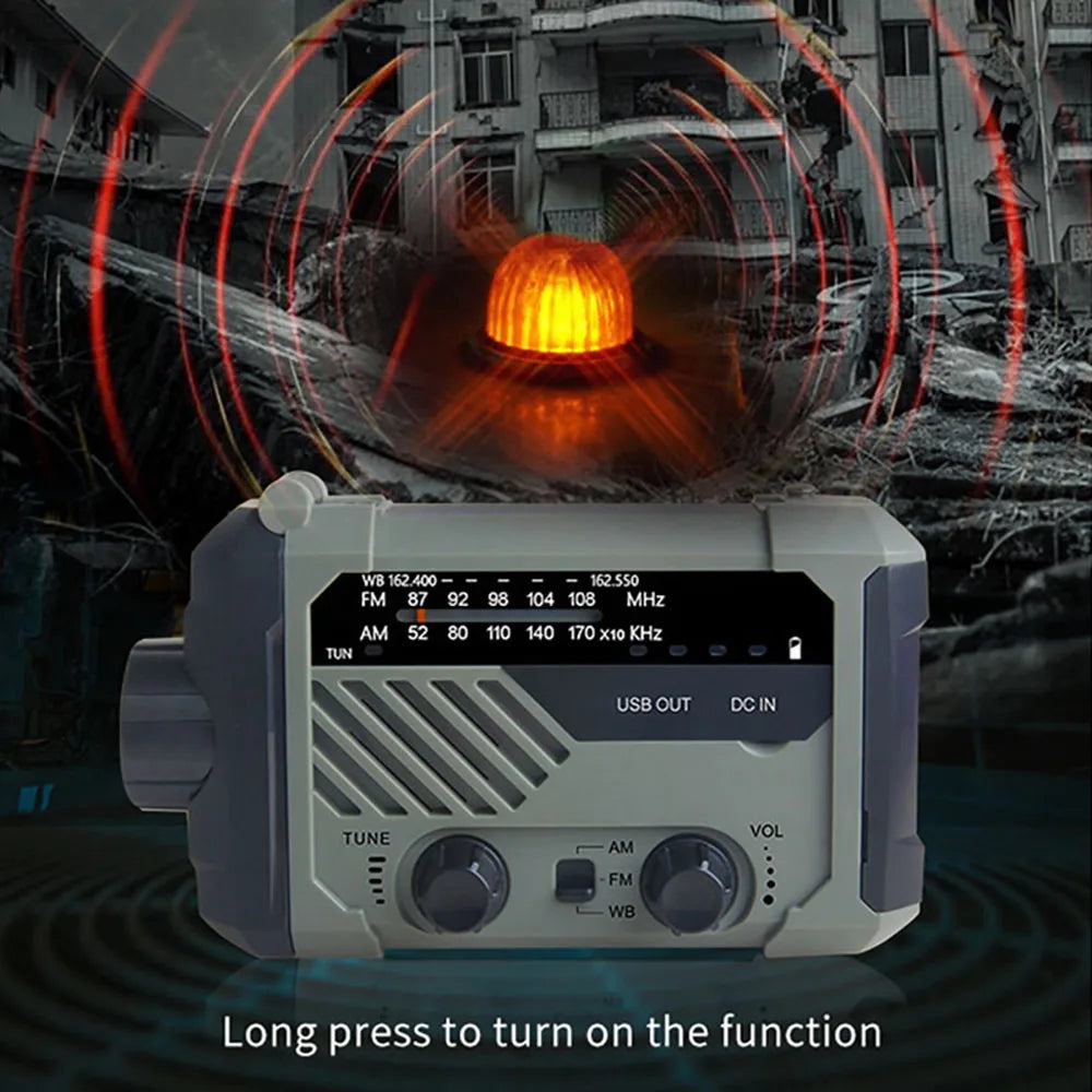 Emergency Solar Radio with Handle, Portable 3-Mode Flashlight SOS Siren Cell Phone Charger Camping Survival Gear and Supplies